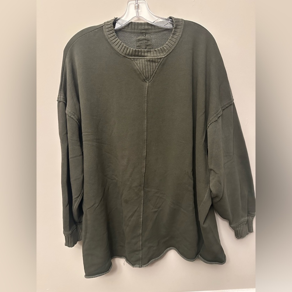 Aerie Olive Green Oversized Seam Detail Crewneck Sweatshirt Medium - Picture 3 of 4